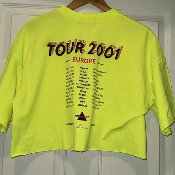 Bershka Neon Yellow Crop Top T-Shirt M/L Tour 2001 Europe XX Special - Picture 5 of 7